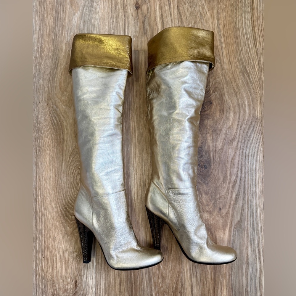 Giuseppe Zanotti Gold Metallic Over-the-Knee Boots Made in Italy - Picture 3 of 12